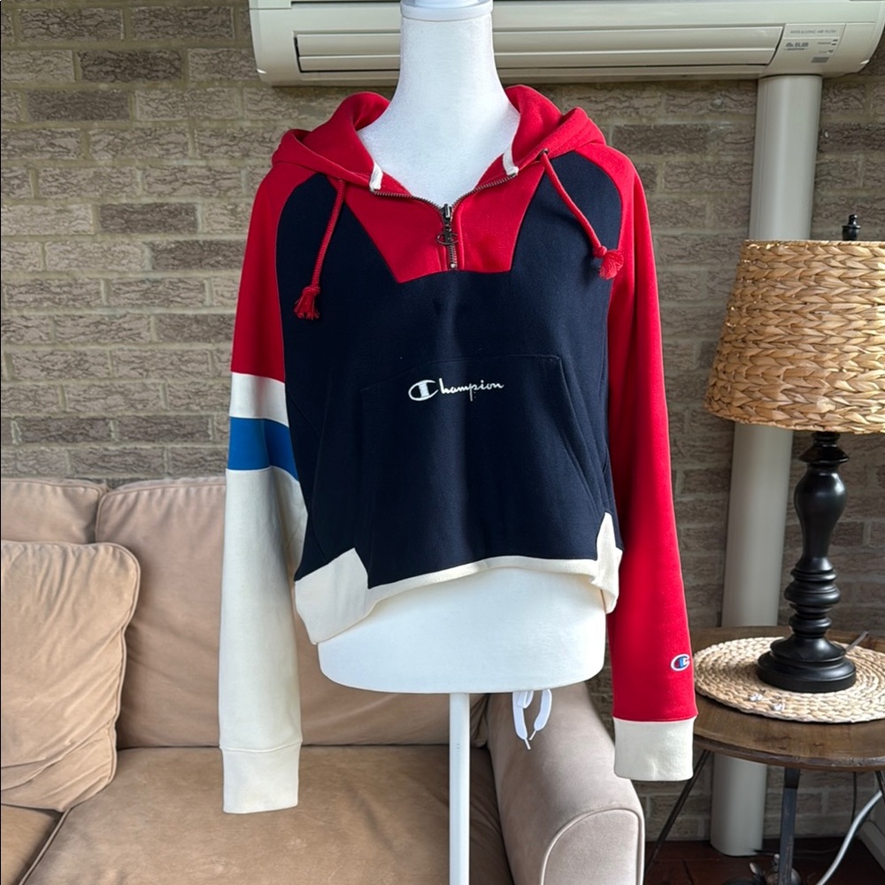 Champion Blue and Red Crop Hoodie